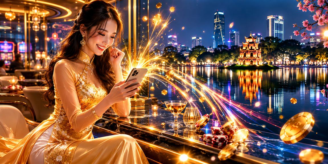 Người chơi cá cược trên điện thoại tại Hà Nội trong bộ áo dài truyền thống